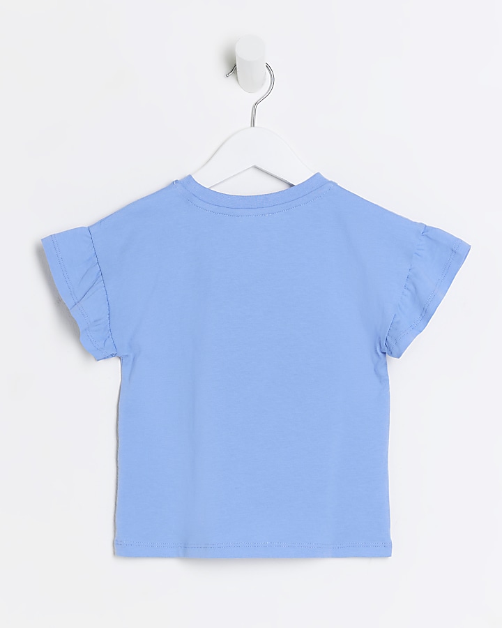 Mini girls blue embossed heart t-shirt