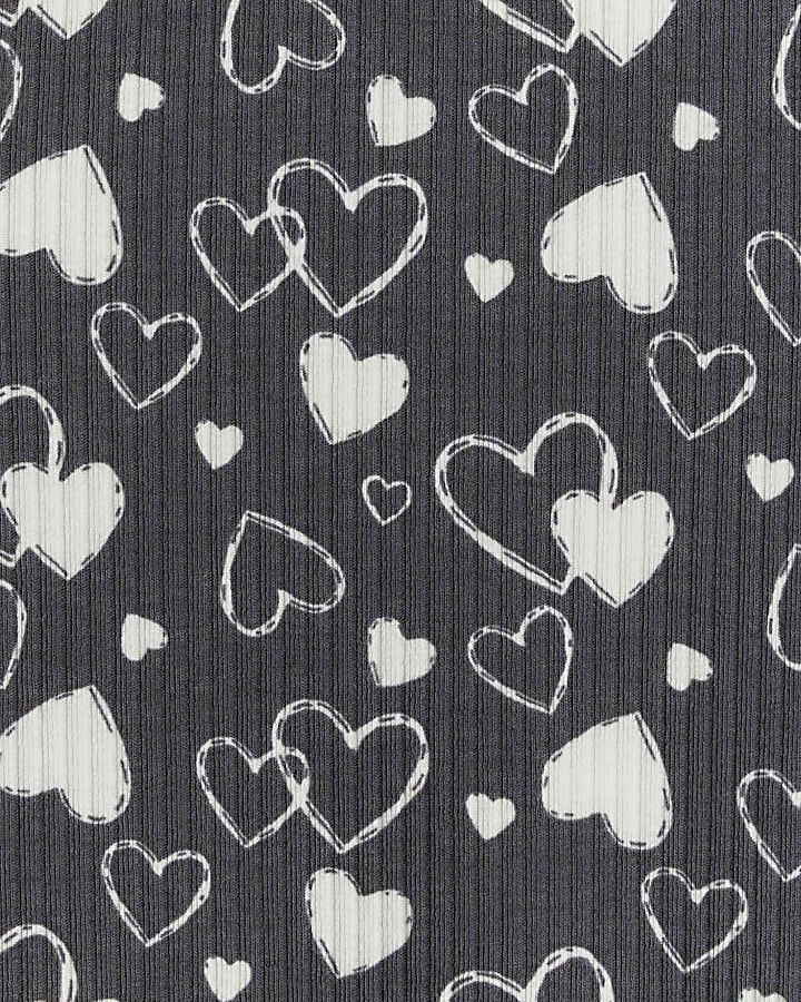 Mini Girls Grey Heart print T-shirts 2 pack