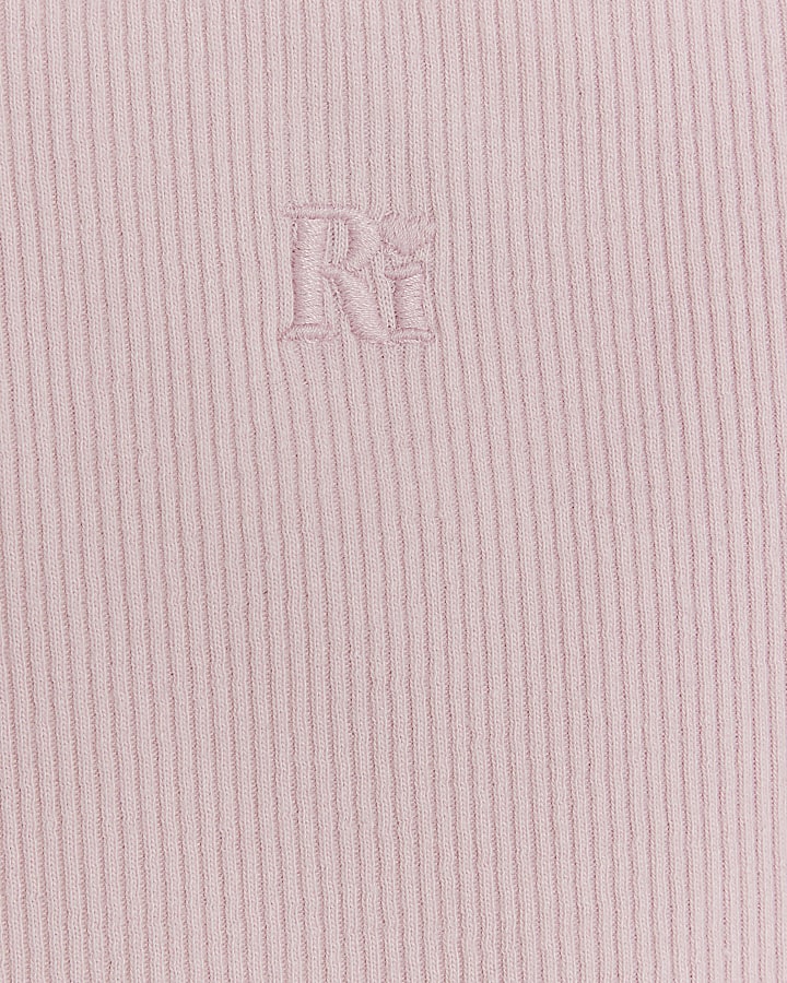 Girls pink rib embroidered logo crop vest