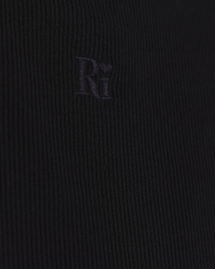 Girls black rib embroidered logo crop vest