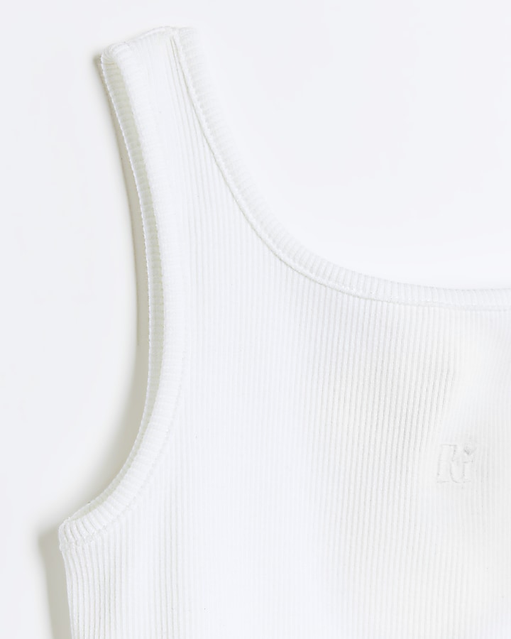 Girls white rib embroidered logo crop vest | River Island