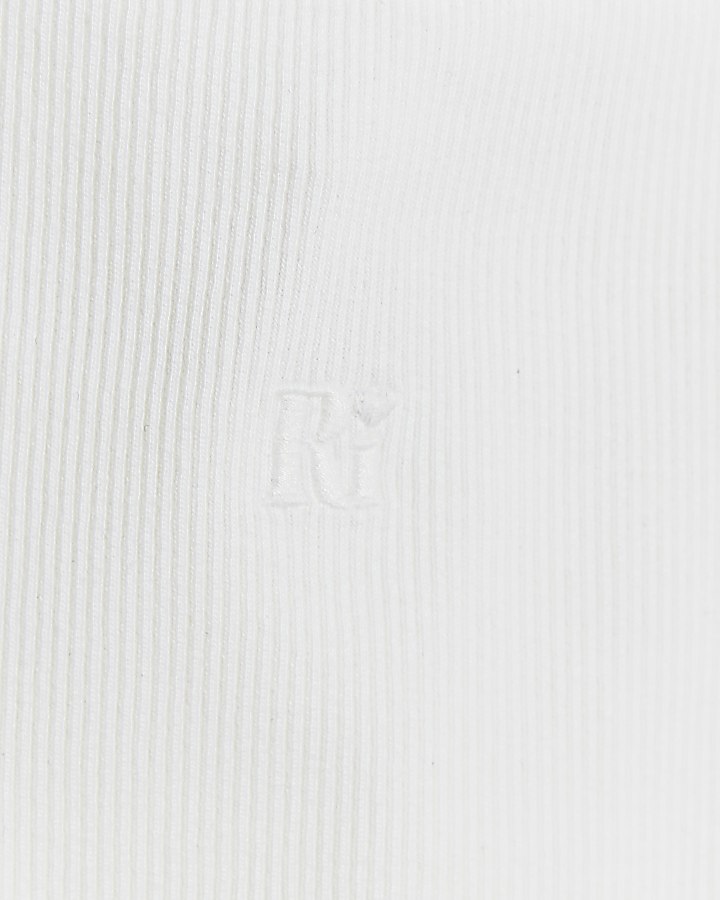 Girls white rib embroidered logo crop vest