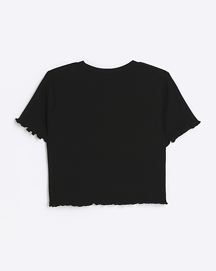 Girls black embroidered logo crop t-shirt