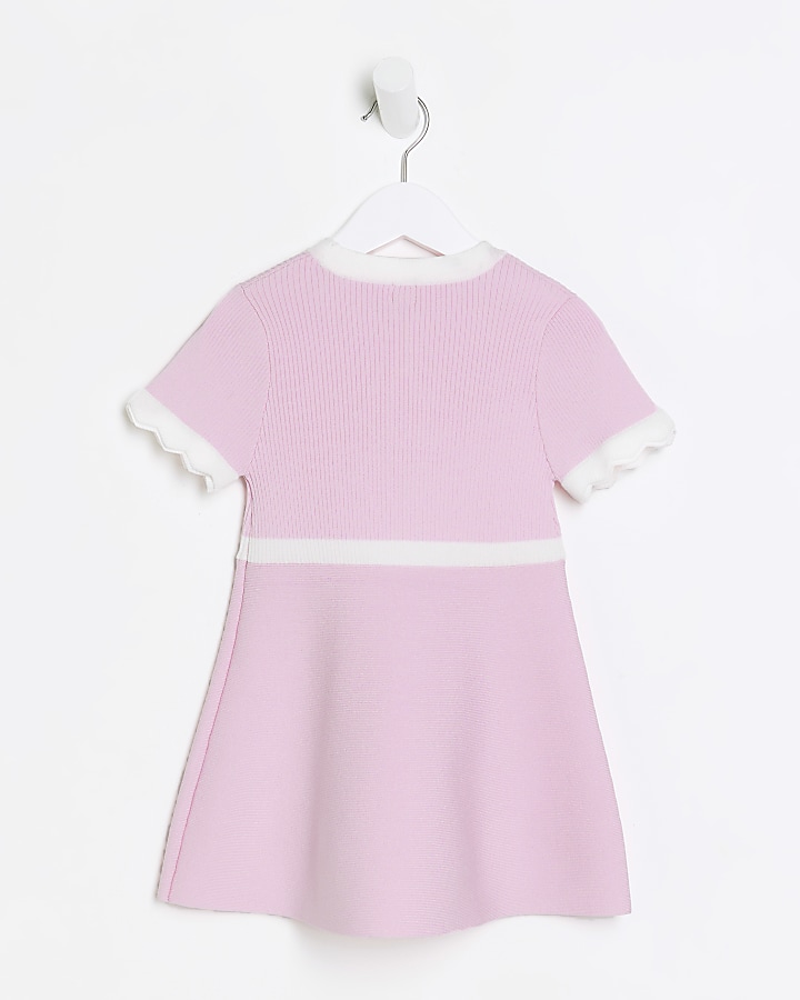 Mini girls pink taped knit dress