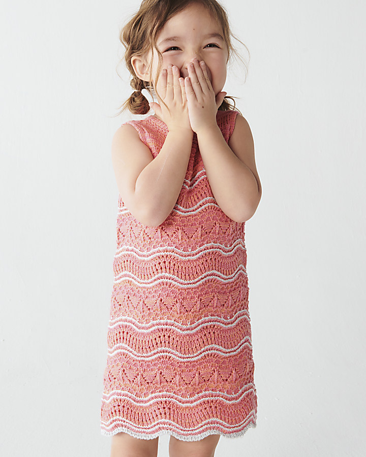 Mini girls pink crochet dress
