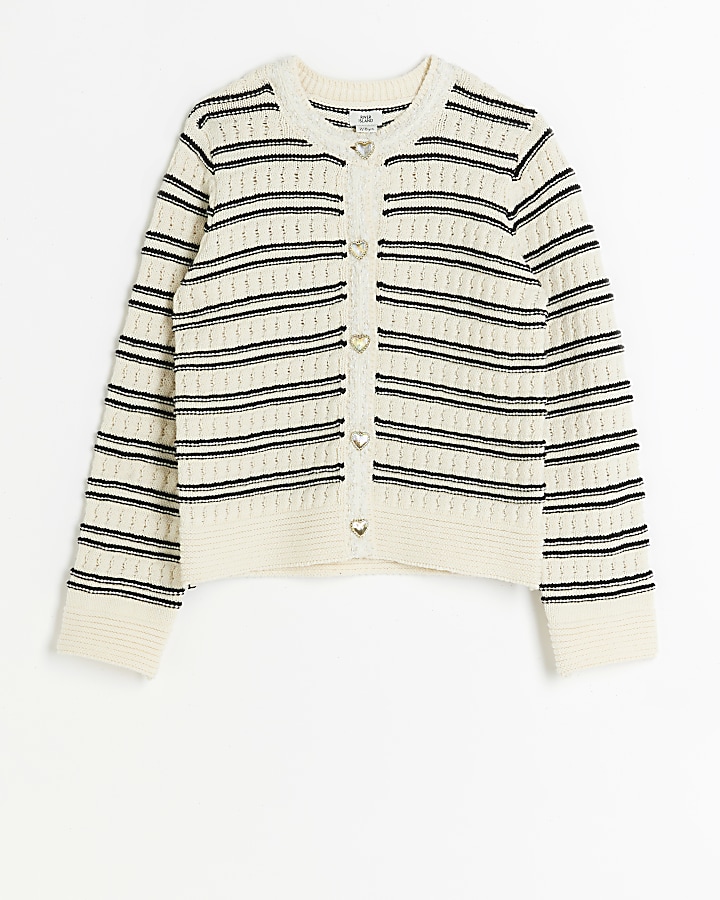 Girls black knit striped cardigan