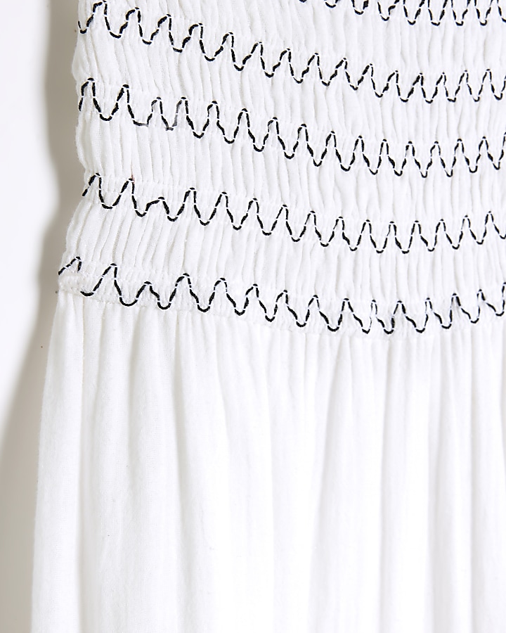 Girls White Embroidered Tiered Dress