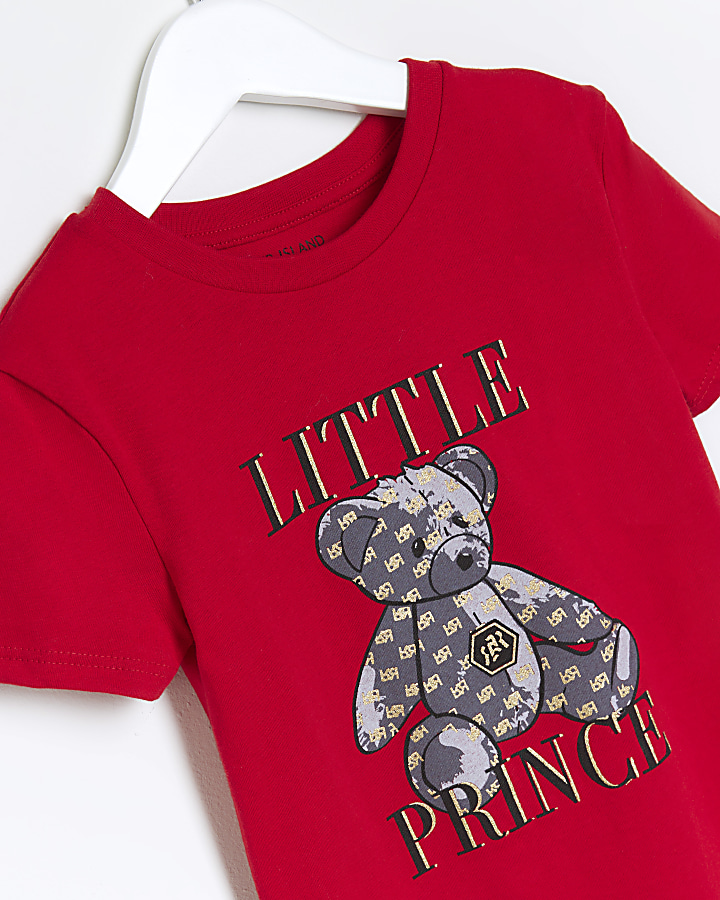 Mini boys red bear print t-shirt