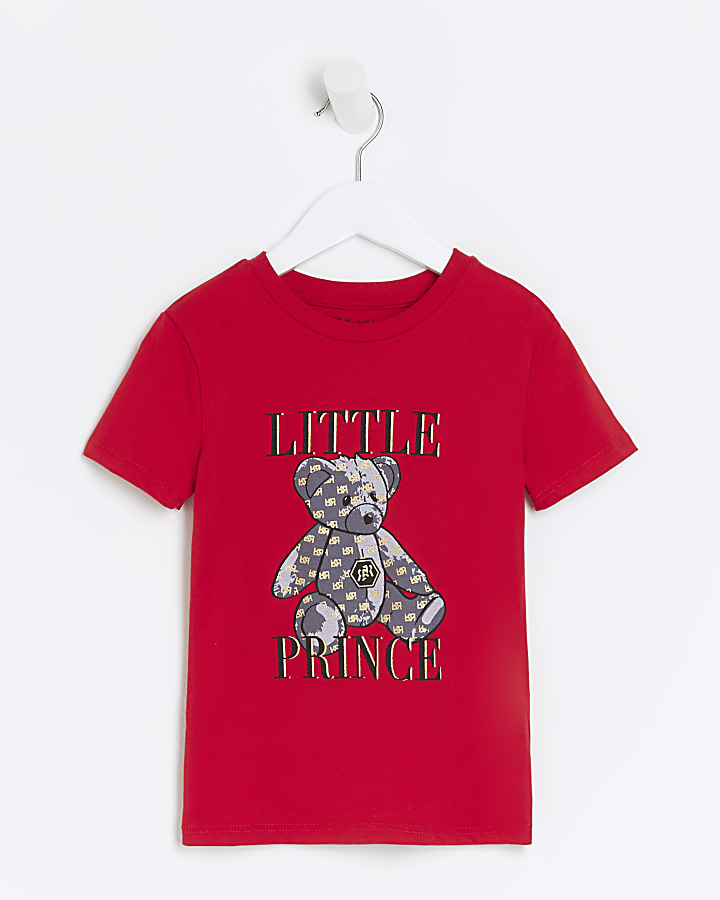 Mini boys red bear print t-shirt
