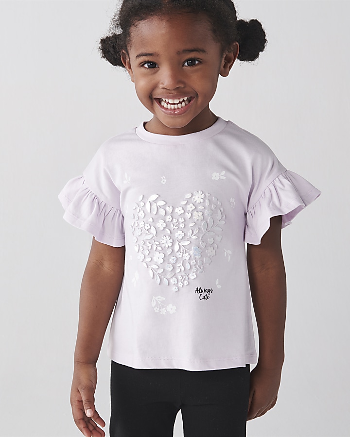 Mini girls purple embossed heart t-shirt