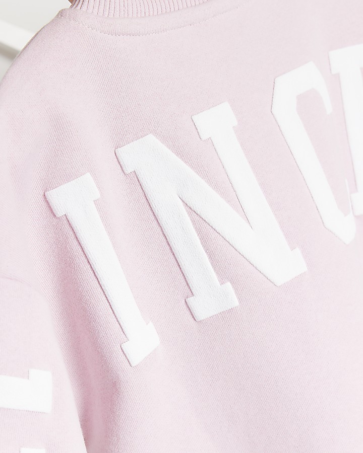 Mini girls pink princess sweatshirt set | River Island