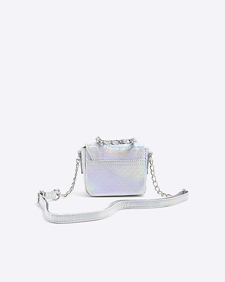 Girls silver iridescent chain cross body bag