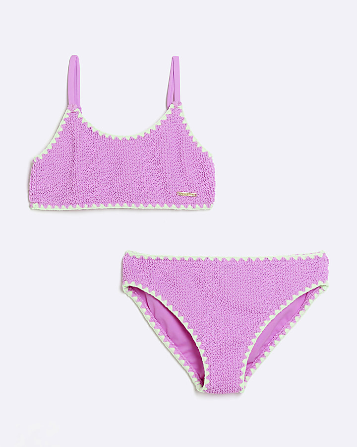 Girls purple textured stitch bikini set