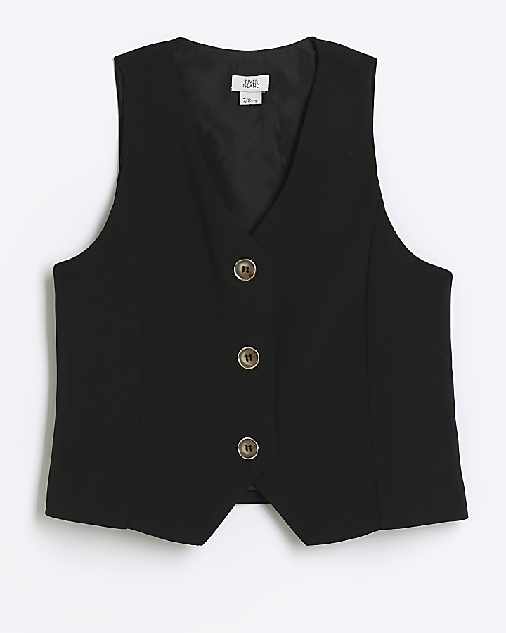 Girls Black Button waistcoat