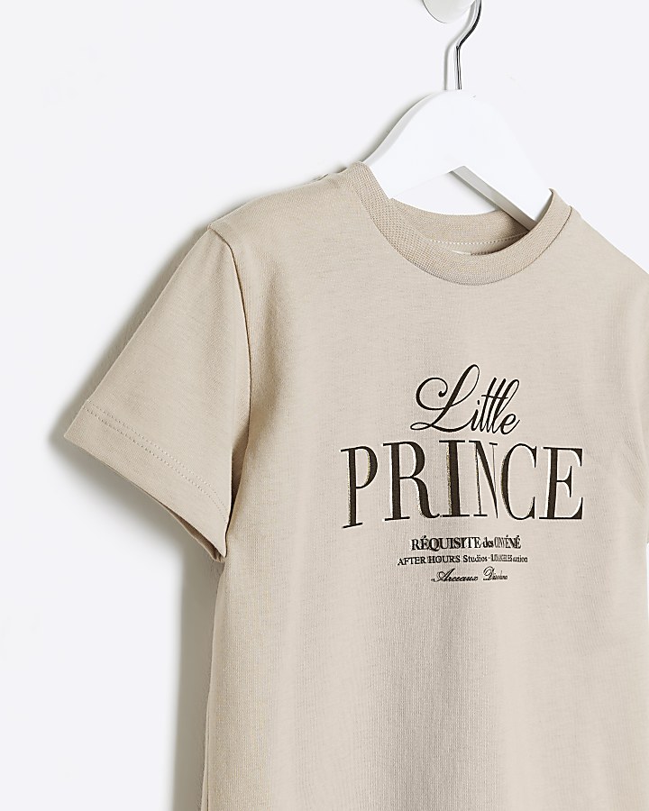 Mini boys beige little prince slogan t-shirt