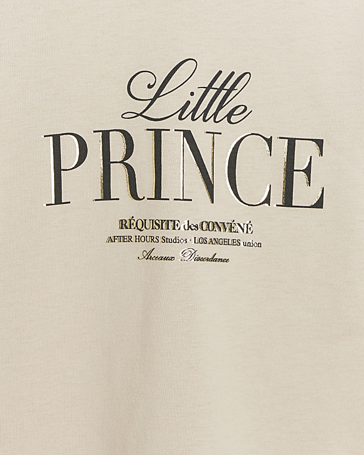 Mini boys beige little prince slogan t-shirt