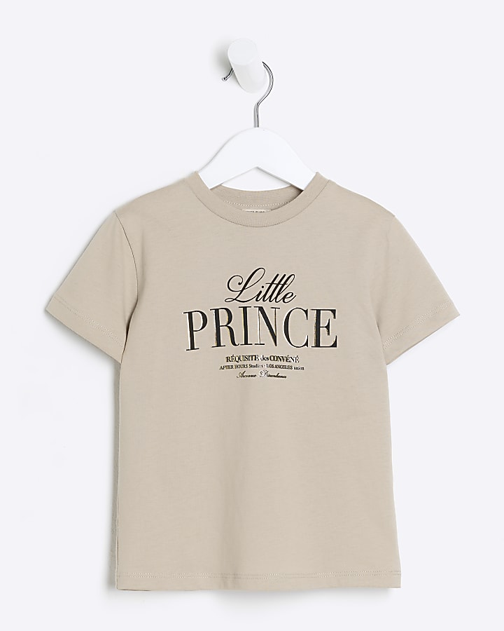 Mini boys beige little prince slogan t-shirt