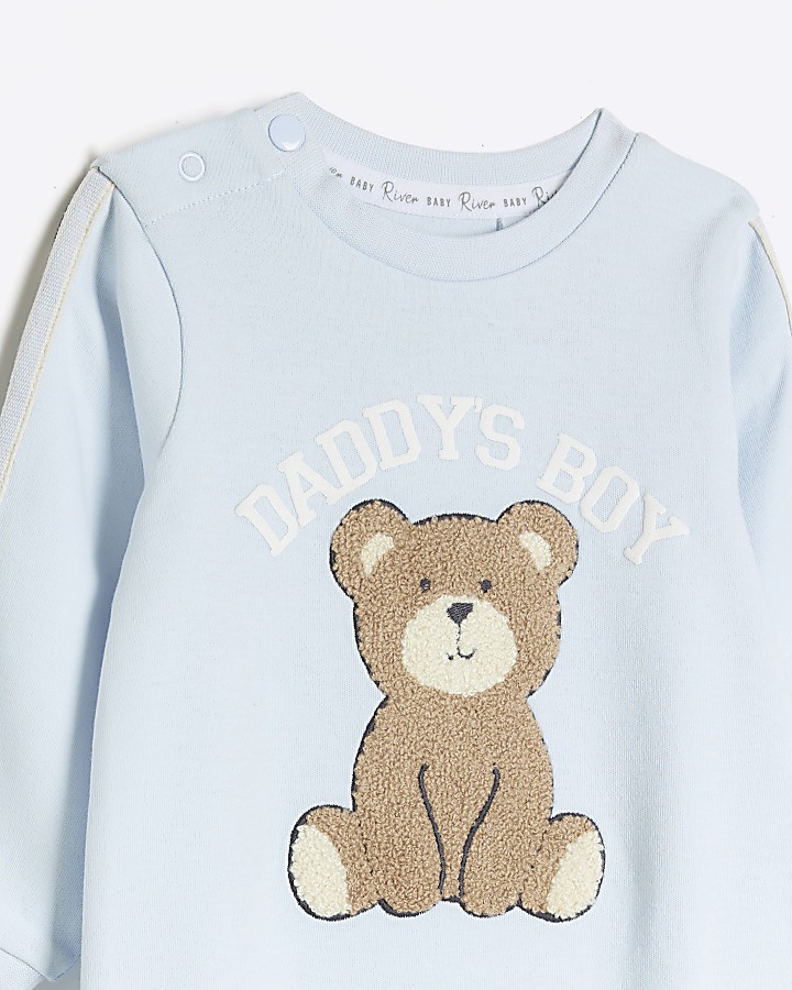 Baby boys blue embroidered bear sleepsuit