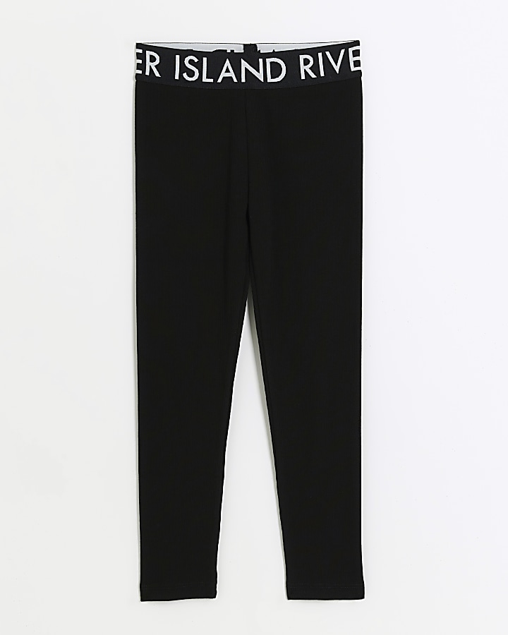 Girls Black Rib RI Leggings