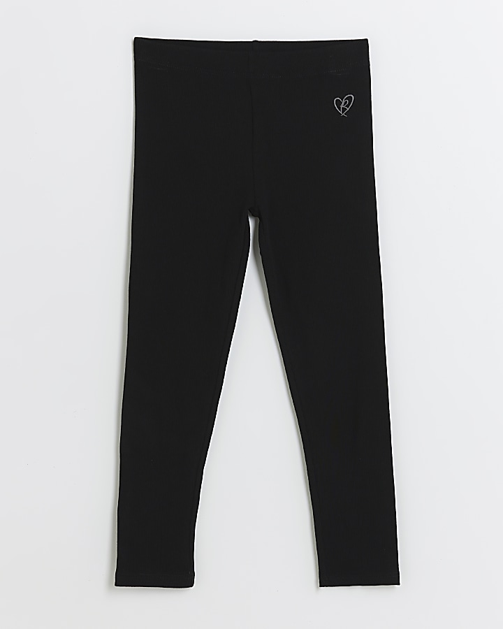 Girls Black Ribbed Leggings