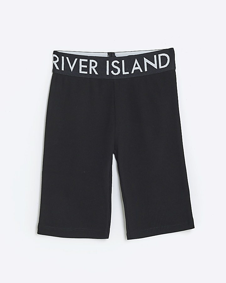 Girls Black Rib Cycle Shorts