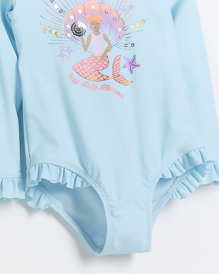 Mini girls blue mermaid sunsafe rash swimsuit