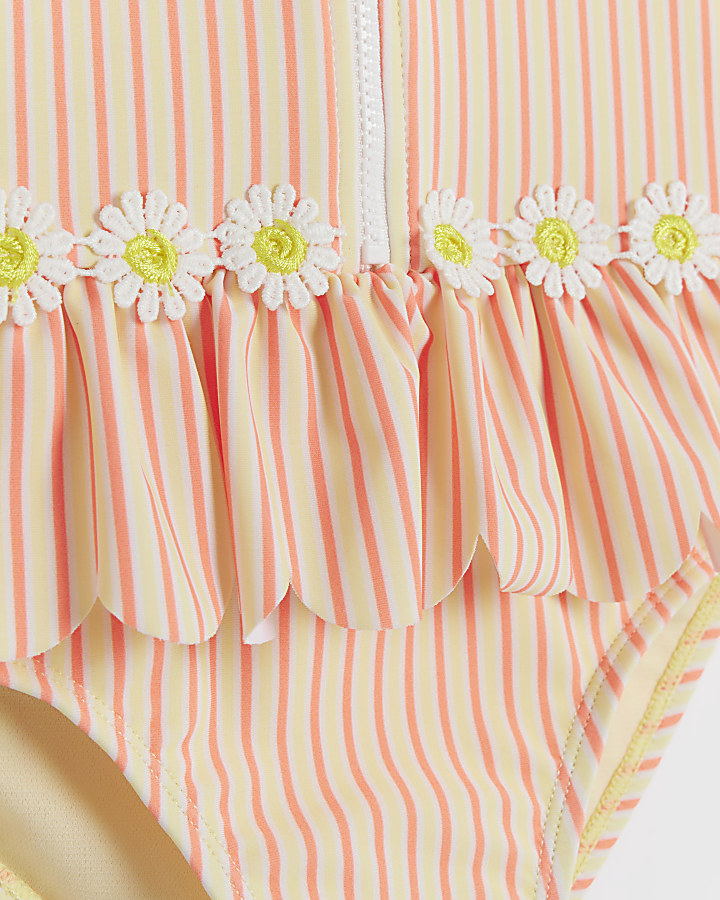 Mini girls yellow stripe daisy swim rashsuit