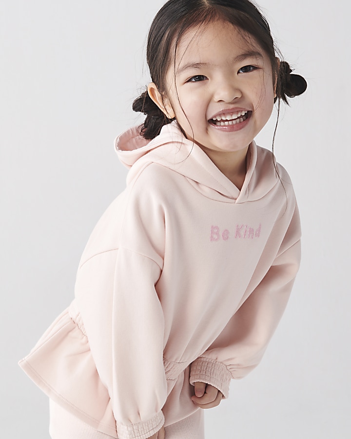 Mini girls pink peplum hoodie set