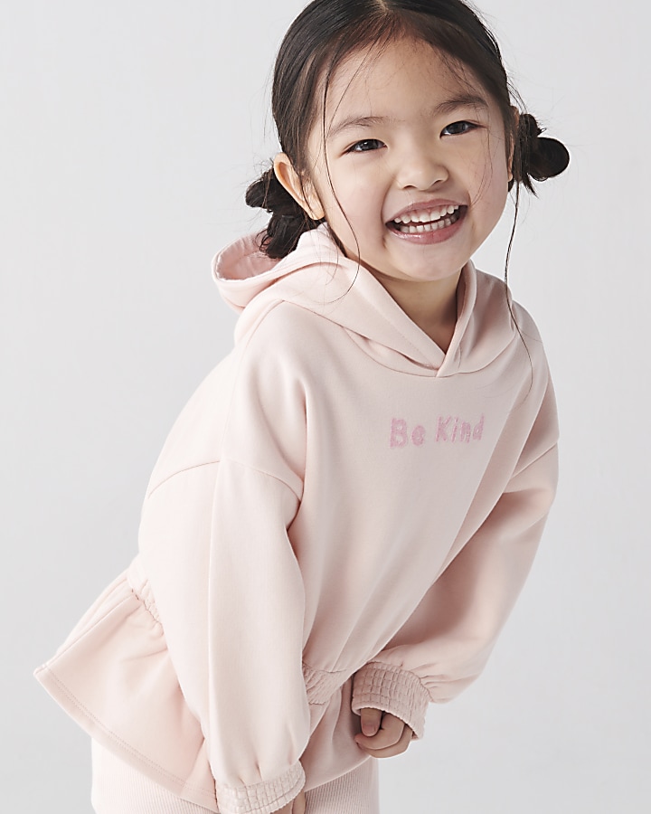 Mini girls pink peplum hoodie set River Island
