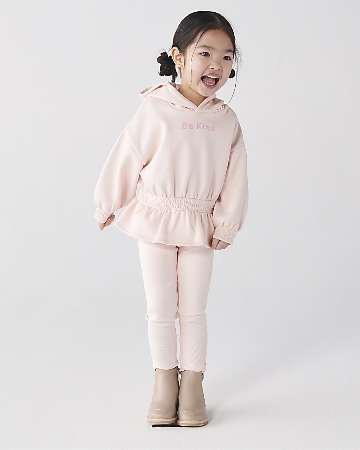 Mini girls pink peplum hoodie set