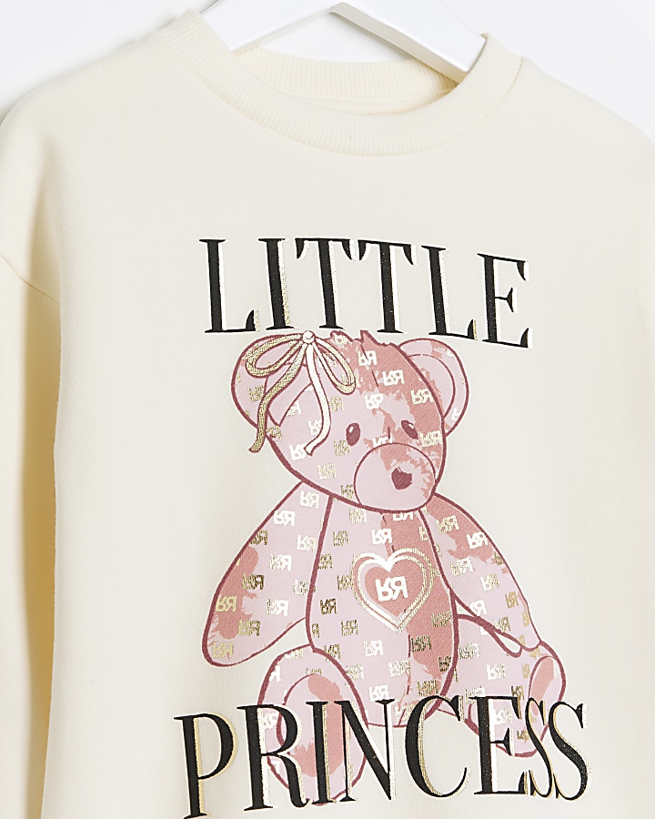 Mini girls ecru bear graphic sweatshirt