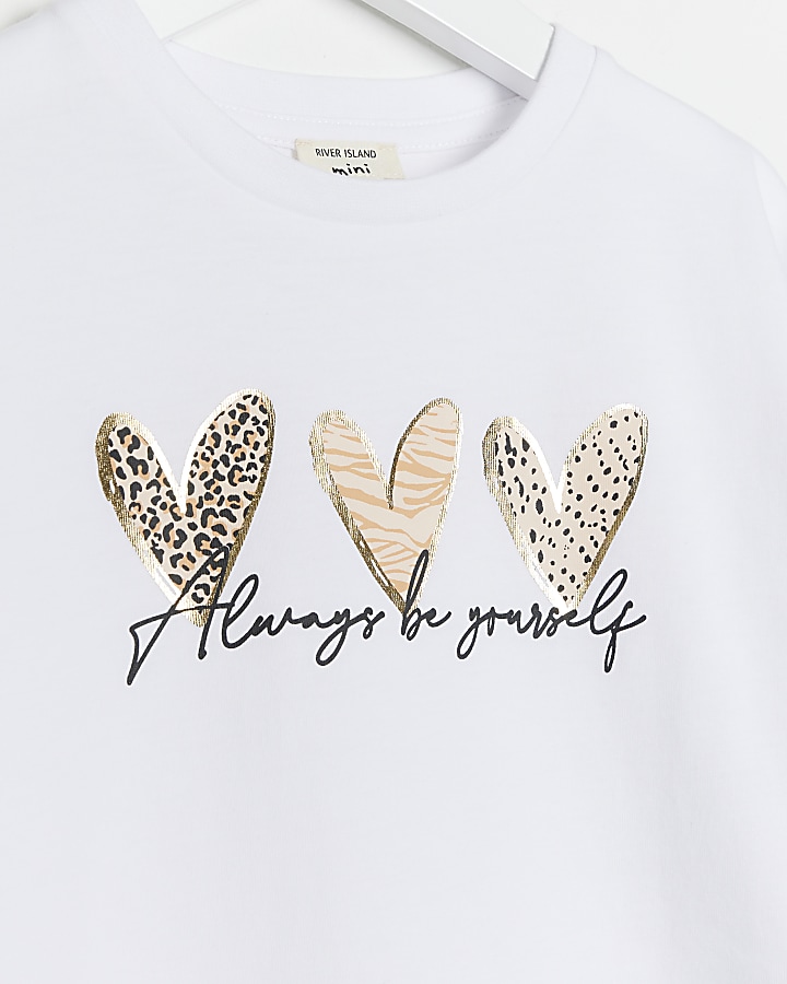 Mini girls white leopard print t-shirt set