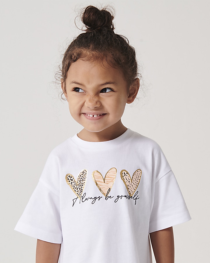 Mini girls white leopard print t-shirt set | River Island