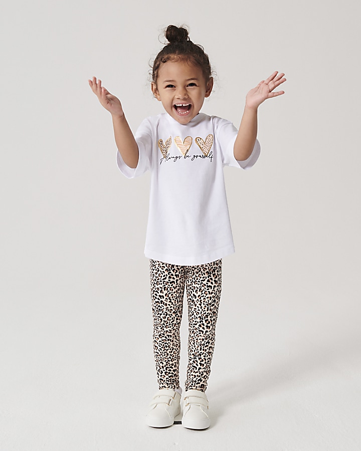 Mini girls white leopard print t-shirt set