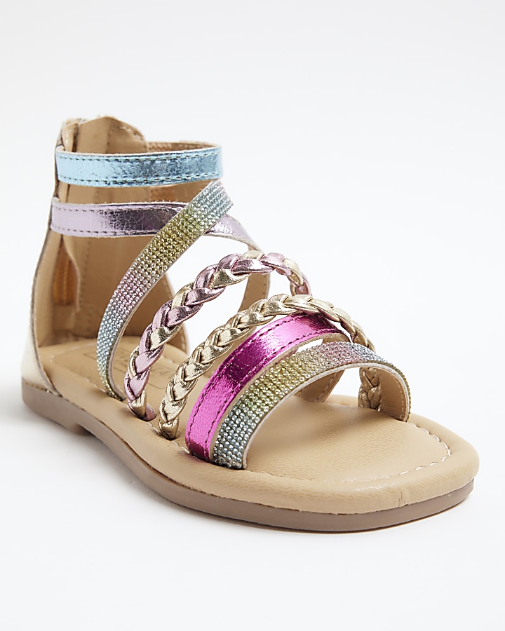 Mini girls pink metallic strappy sandals