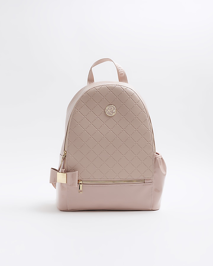 Girls pink quilted bow detail backpack