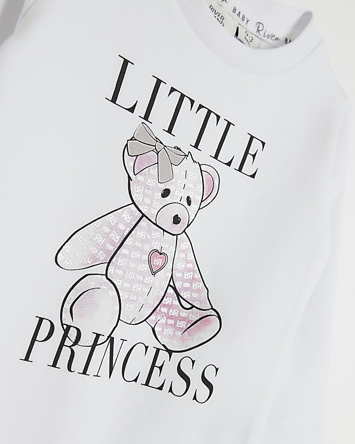 Baby girls white bear graphic all in one