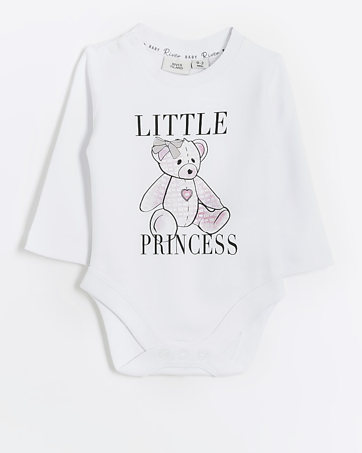 Baby girls white bear graphic all in one