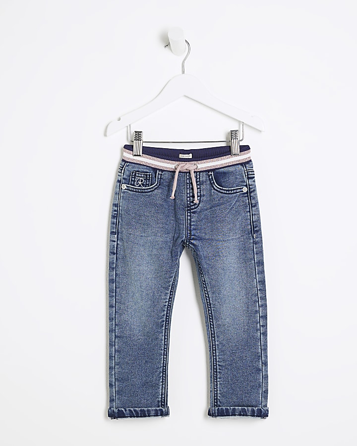 Mini girls blue elasticated slim jeans