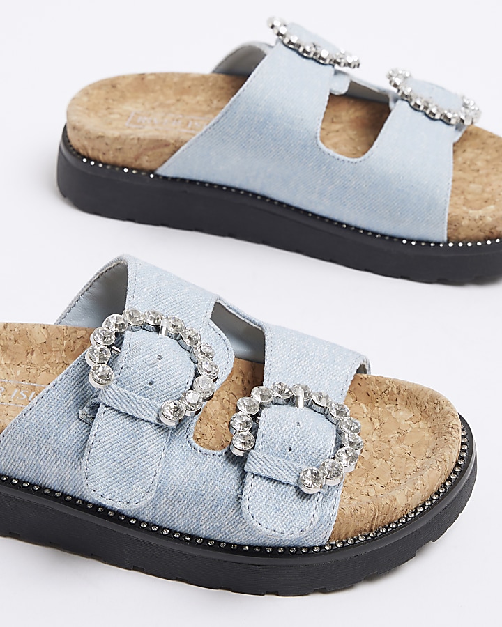 Girls blue denim buckle corkbed sandals