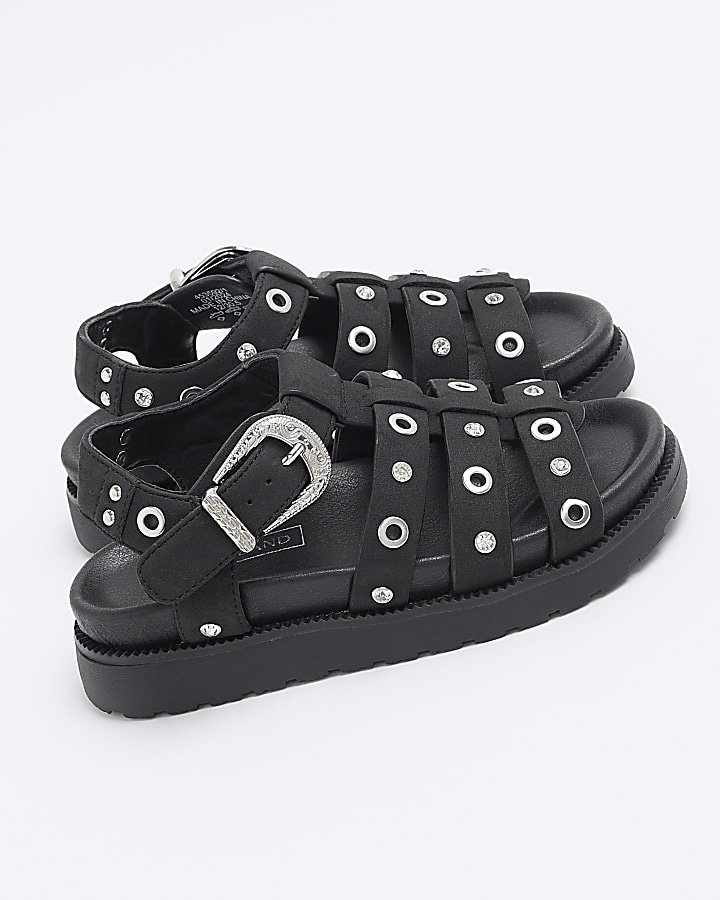 Girls black studded gladiator sandals