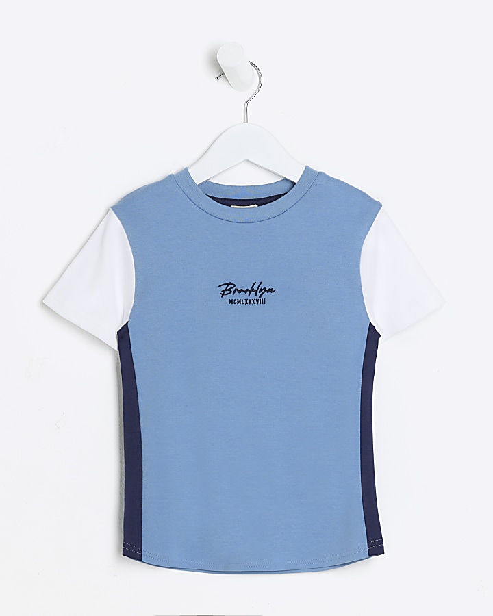 Mini boys blue colour block t-shirt