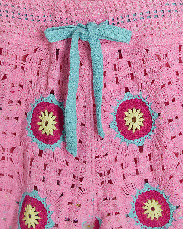 Girls pink crochet beach set