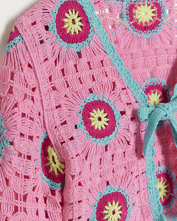 Girls pink crochet beach set