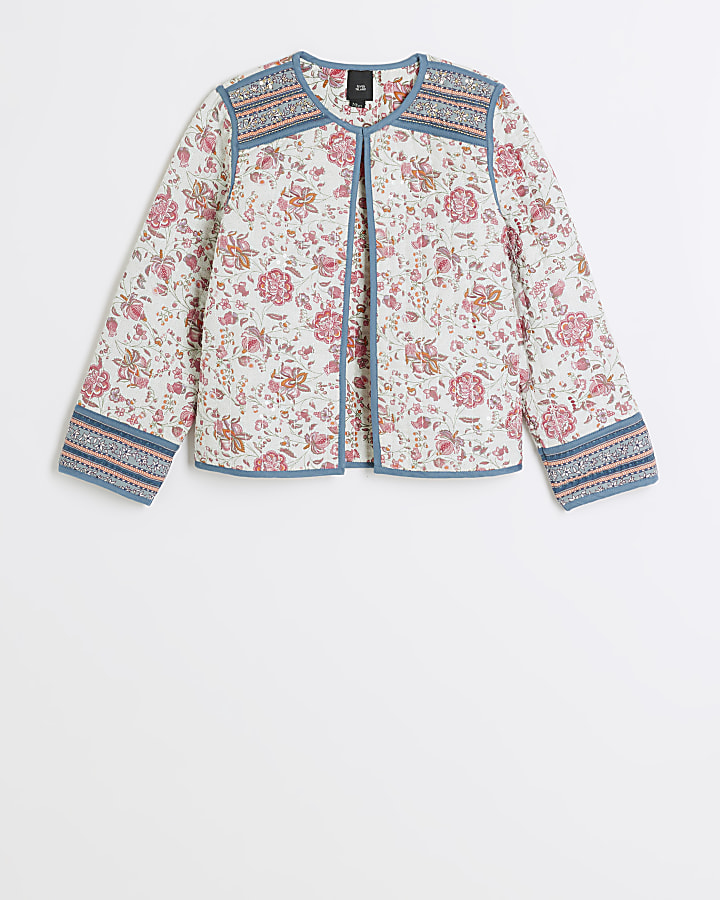 Girls pink floral quilted jacket