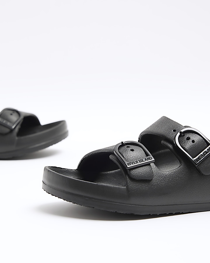 Boys black moulded double strap sandals