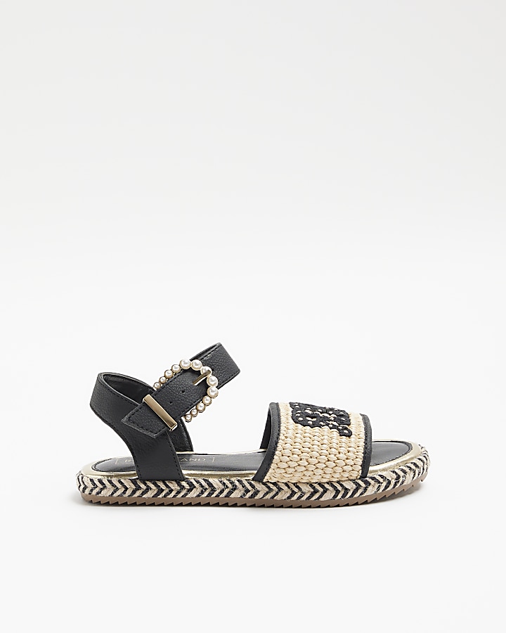 Girls black raffia espadrille sandals