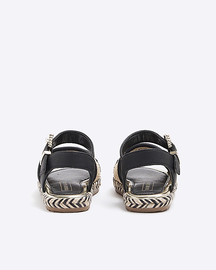 Mini girls black woven espadrille sandals