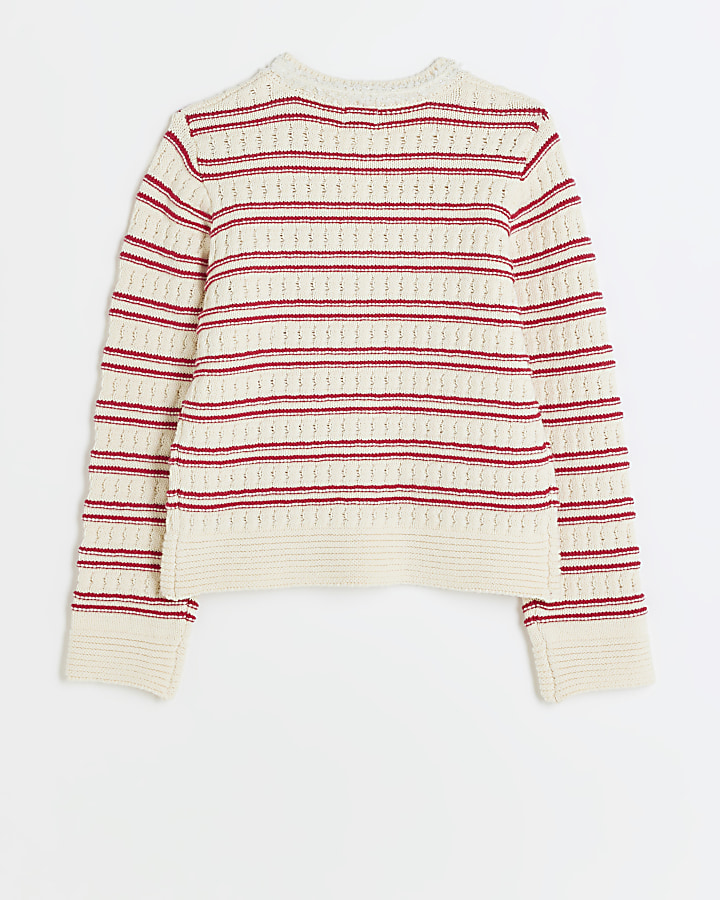 Girls red knit striped cardigan
