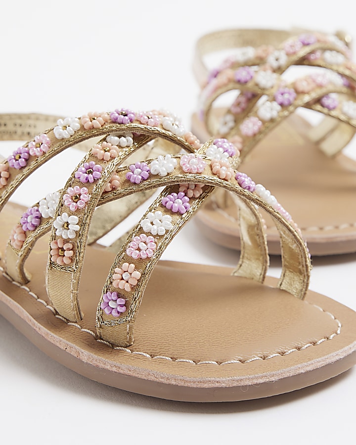 Mini girls brown flower bead sandals